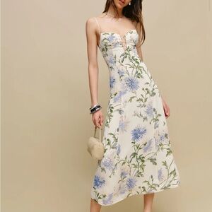 Reformation Emely Dress – Serenity Blue Floral Spaghetti Strap, Size 4, NWT
